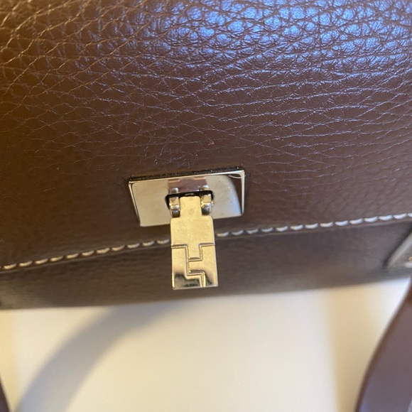 Lambertson Truex leather handbag. Brown with blue trim. - Picture 8 of 14